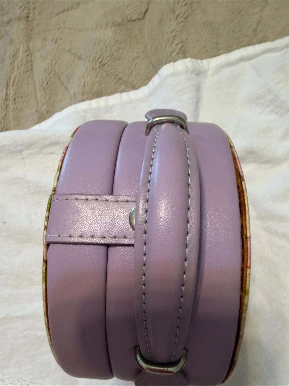 Vintage 90s Enesco This Little Piggy Round Cosmetic Vanity Box Case Lilac Rare